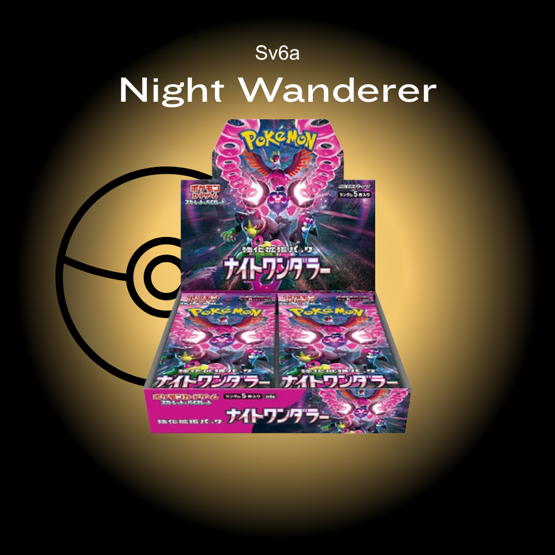 Pokémon trading card game packaging with 'Night Wanderer' theme on a dark background