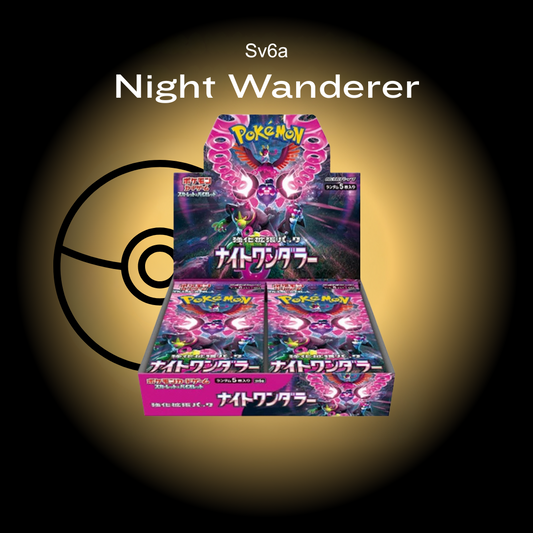 Pokémon trading card game packaging with 'Night Wanderer' theme on a dark background